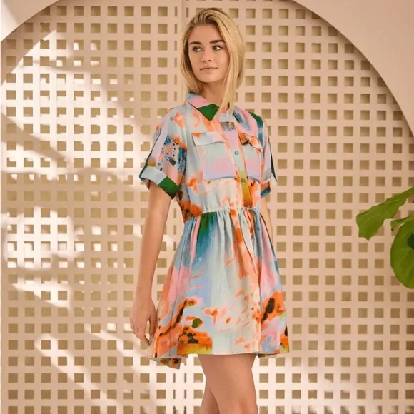 Hunter Bell Peyton Linen Blend Shirt Dress Drawstring Waist Size Medium NWT - Picture 14 of 15